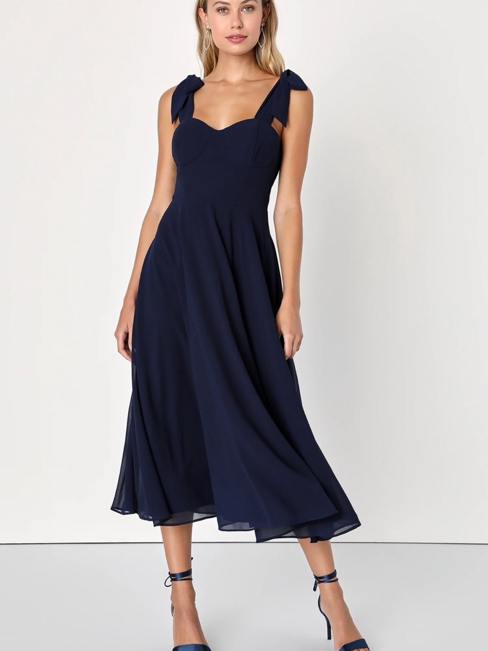 Lulus navy blue t strap fit and flare midi dress